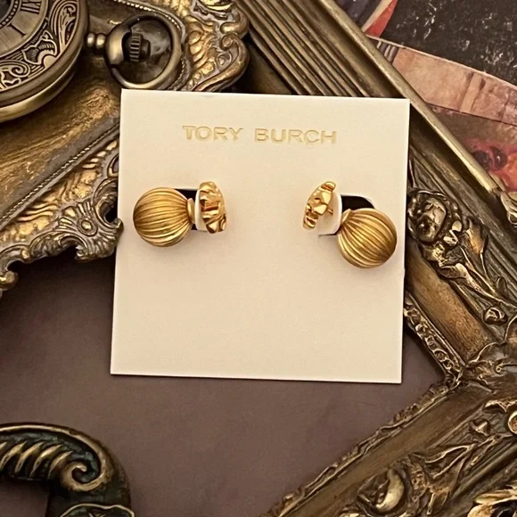 TORY BURCH • Roxanne Gold Double Rolled Brass Earrings - Picture 5 of 5